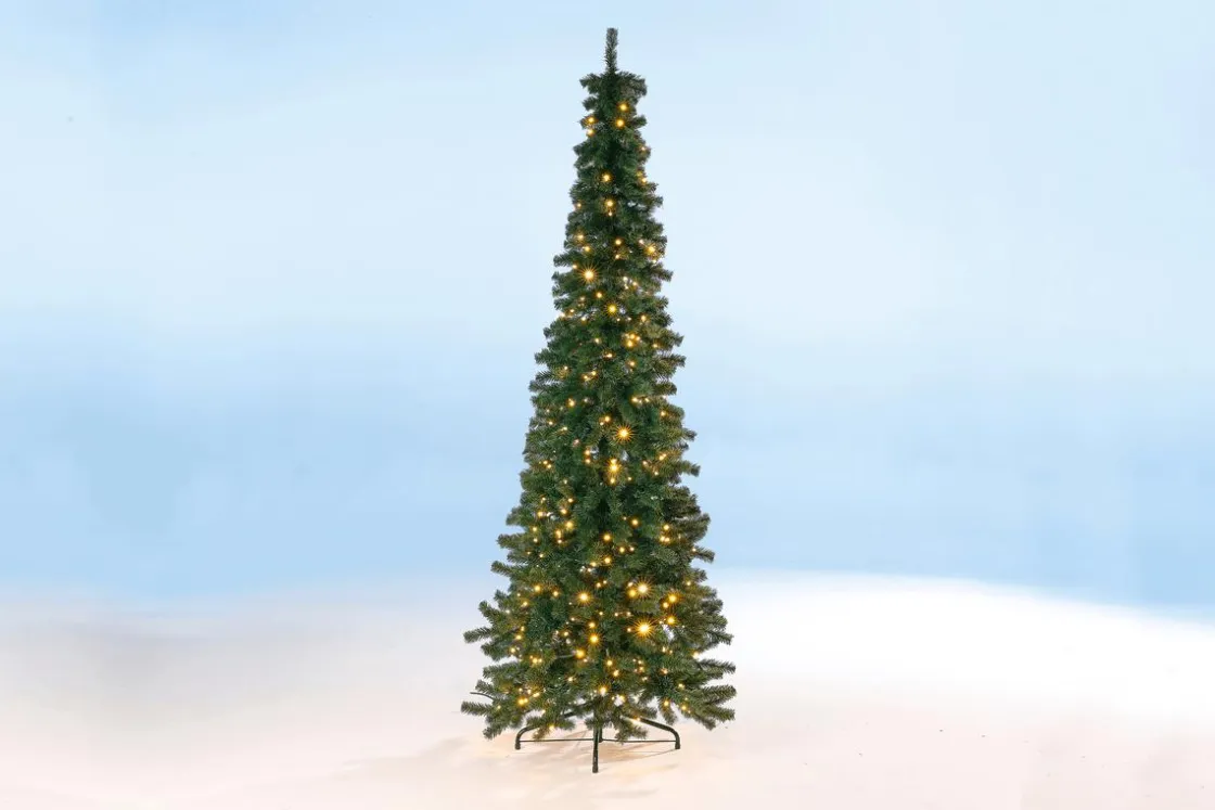 DecoWoerner Árboles De Navidad Artificiales>Abeto Artificial Esbelto Con LED 180 Cm