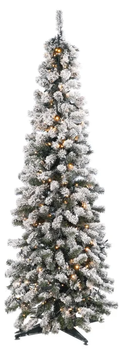 DecoWoerner Luces De Navidad|Árboles De Navidad Artificiales>Abeto Artificial, Estrecho, Cubierto De Nieve Con LED 210 Cm