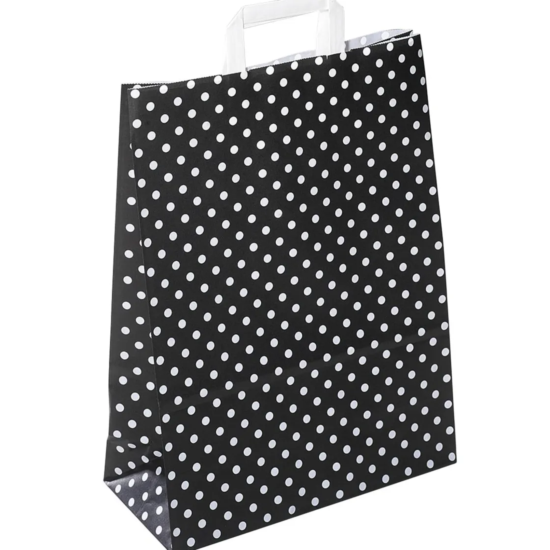 DecoWoerner Bolsas De Regalo Y Bolsas Portátiles>Bolsa De Papel Negra "Dots" 40 X 32 Cm 50 Unidades