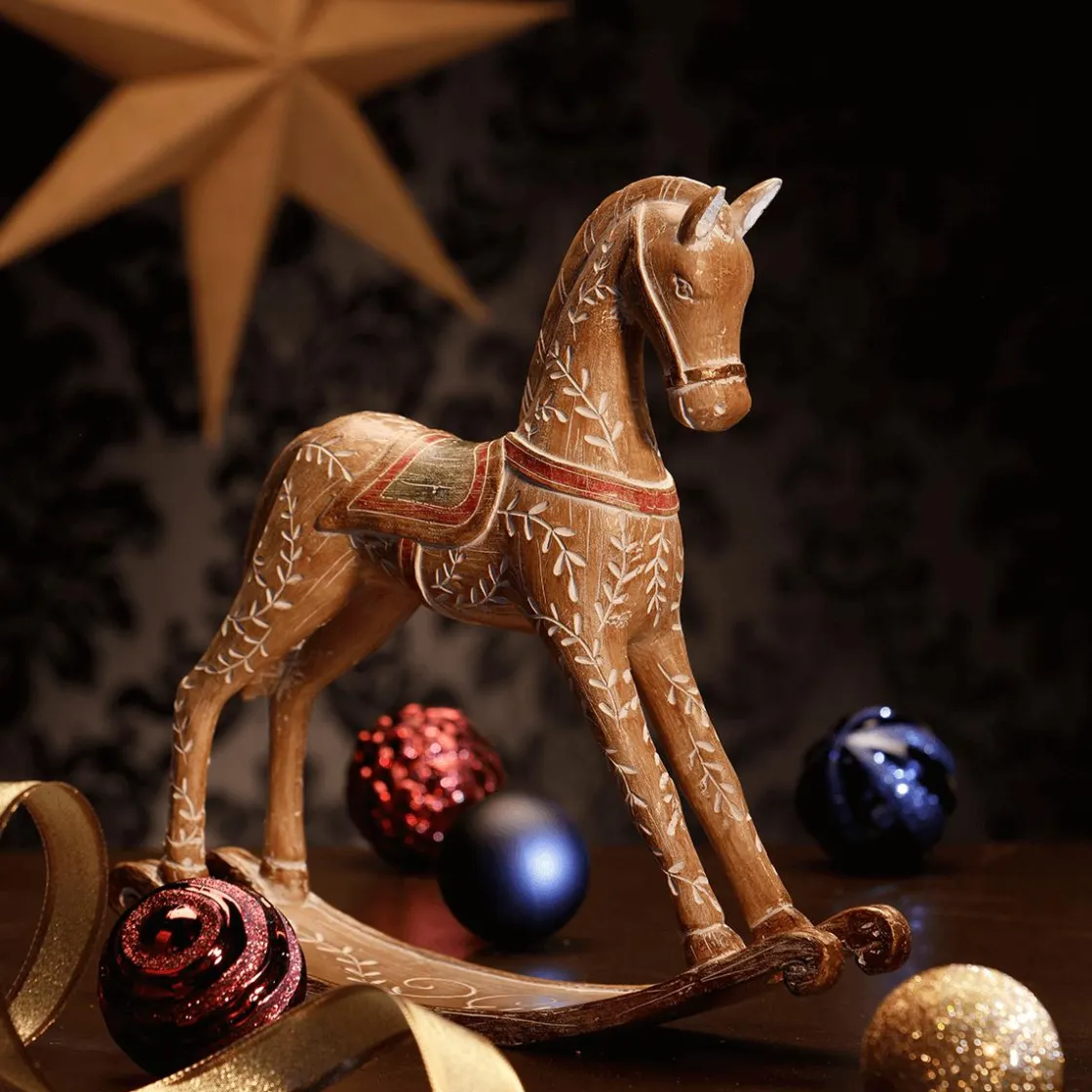 DecoWoerner Figuras De Navidad>Caballo Balancín Con óptica De Madera 30 X 30 Cm