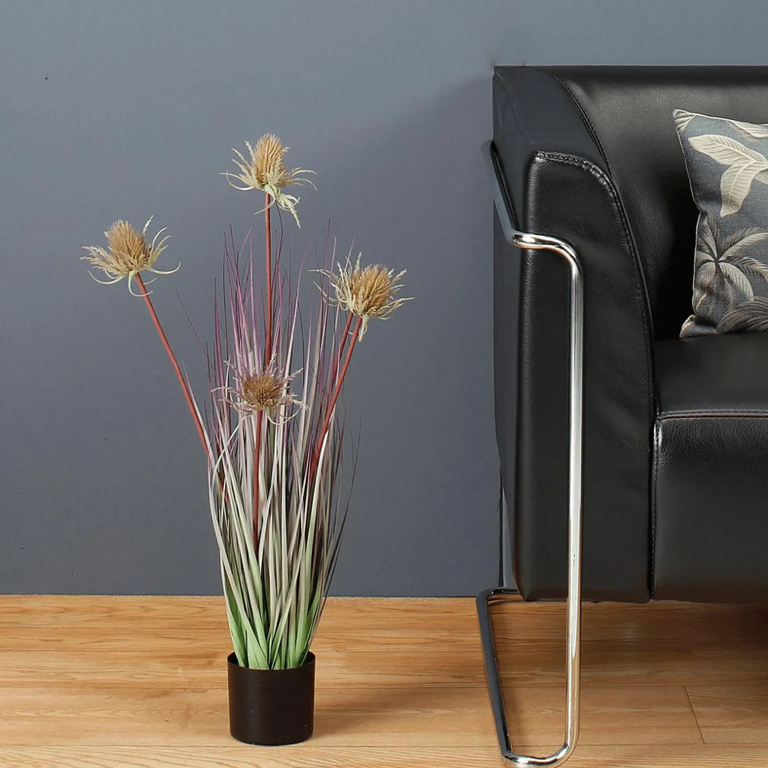 DecoWoerner Hierba Decorativa>Cardo Césped Artificial En Maceta Negra 69 Cm