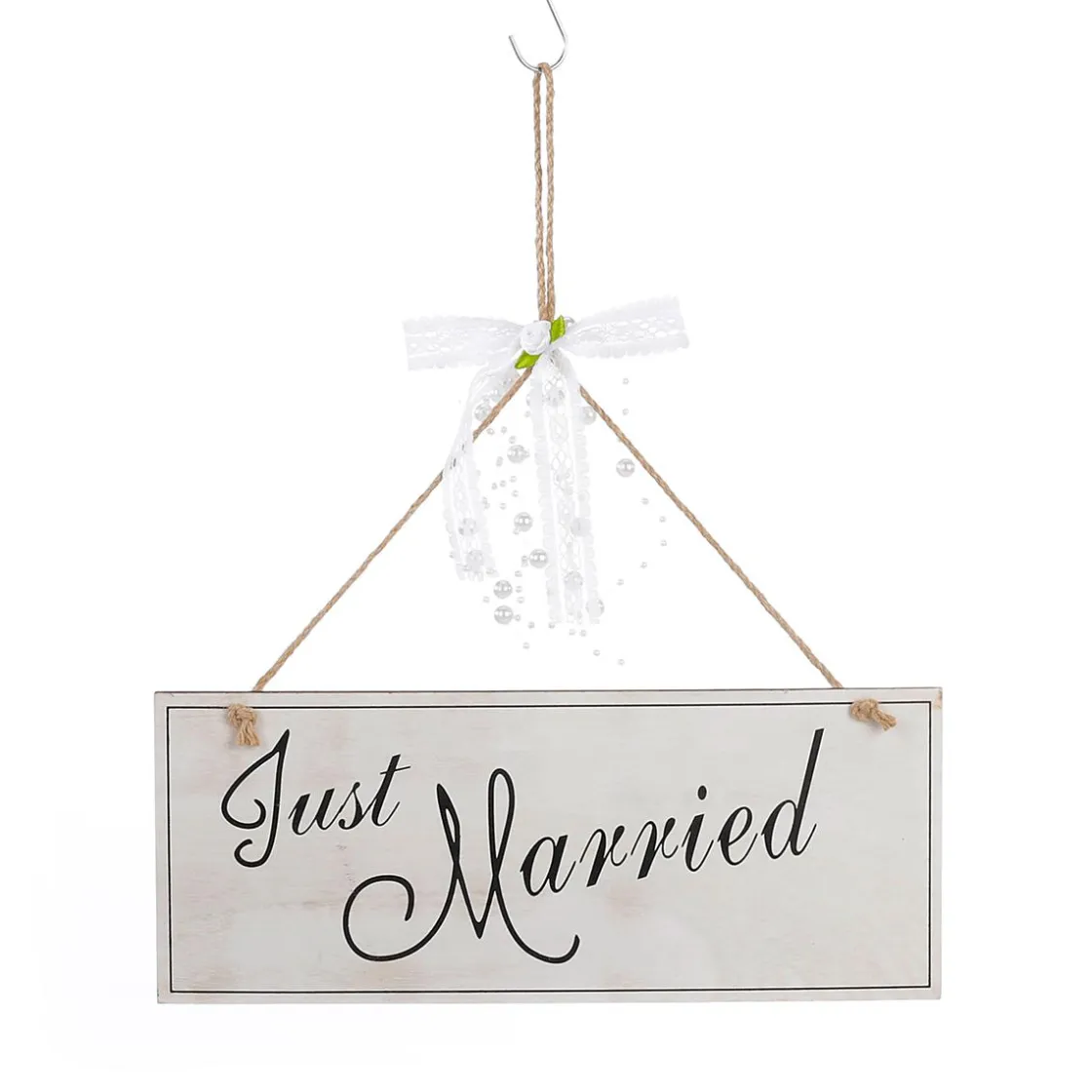 DecoWoerner Decoración Temática>Cartel Decorativo "Just Married" 12 X 30 Cm Madera Blanca