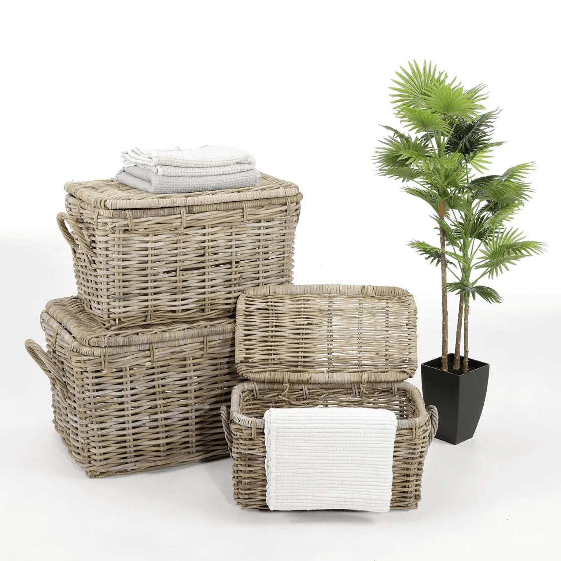 DecoWoerner Expositores Para Tiendas|Decoración Natural>Cofre De Ratán 3 Piezas.