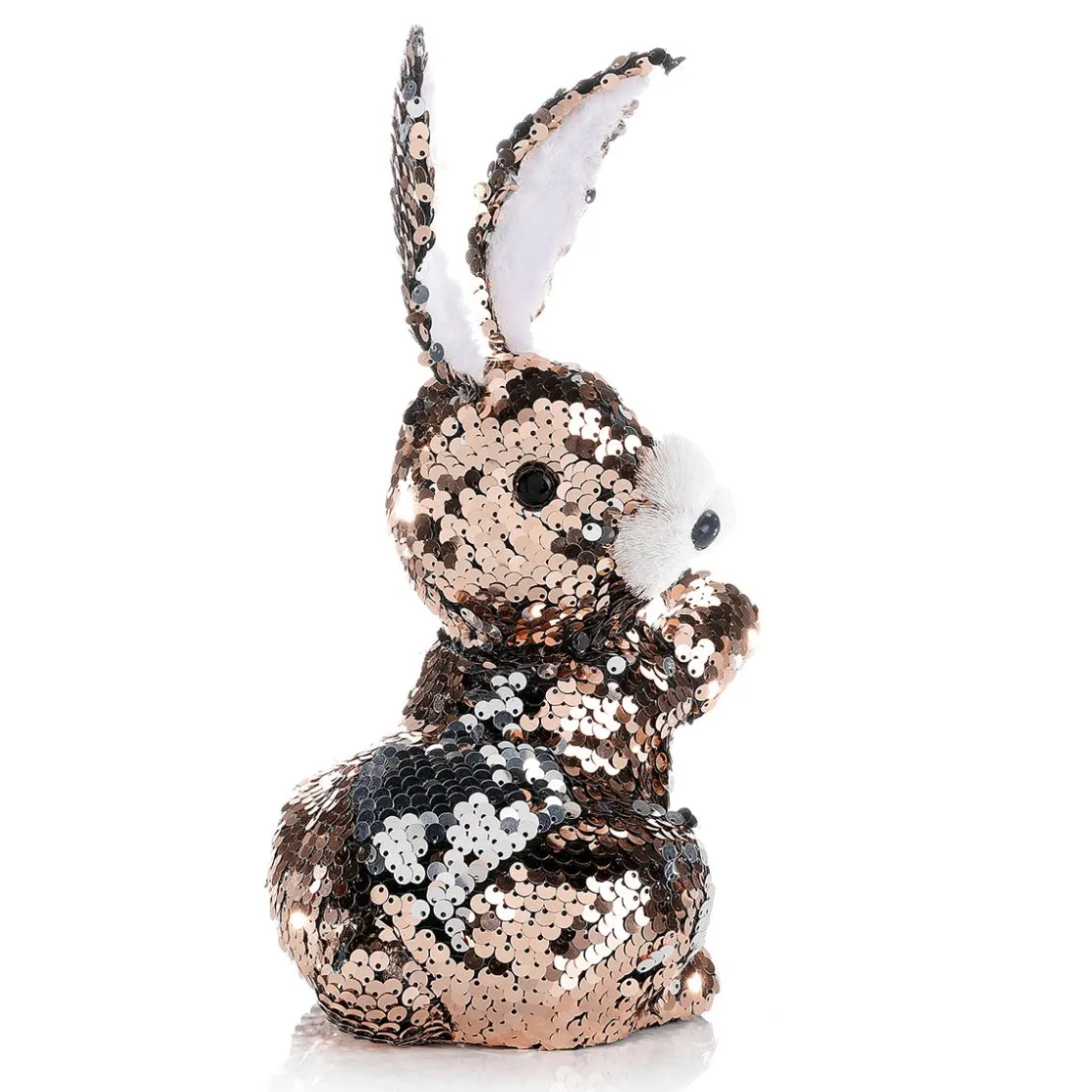 DecoWoerner Decoración De Animales|Decoración De Pascua>Conejo De Pascua Decorativo Con Lentejuelas Reversibles Cobre Y , 21 Cm