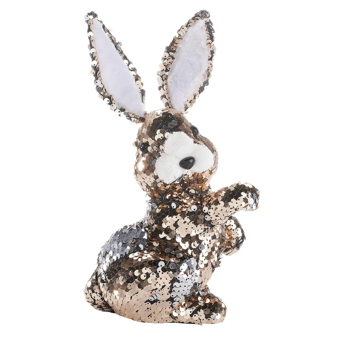 DecoWoerner Decoración De Animales|Decoración De Pascua>Conejo De Pascua Decorativo Con Lentejuelas Reversibles Cobre Y , 21 Cm