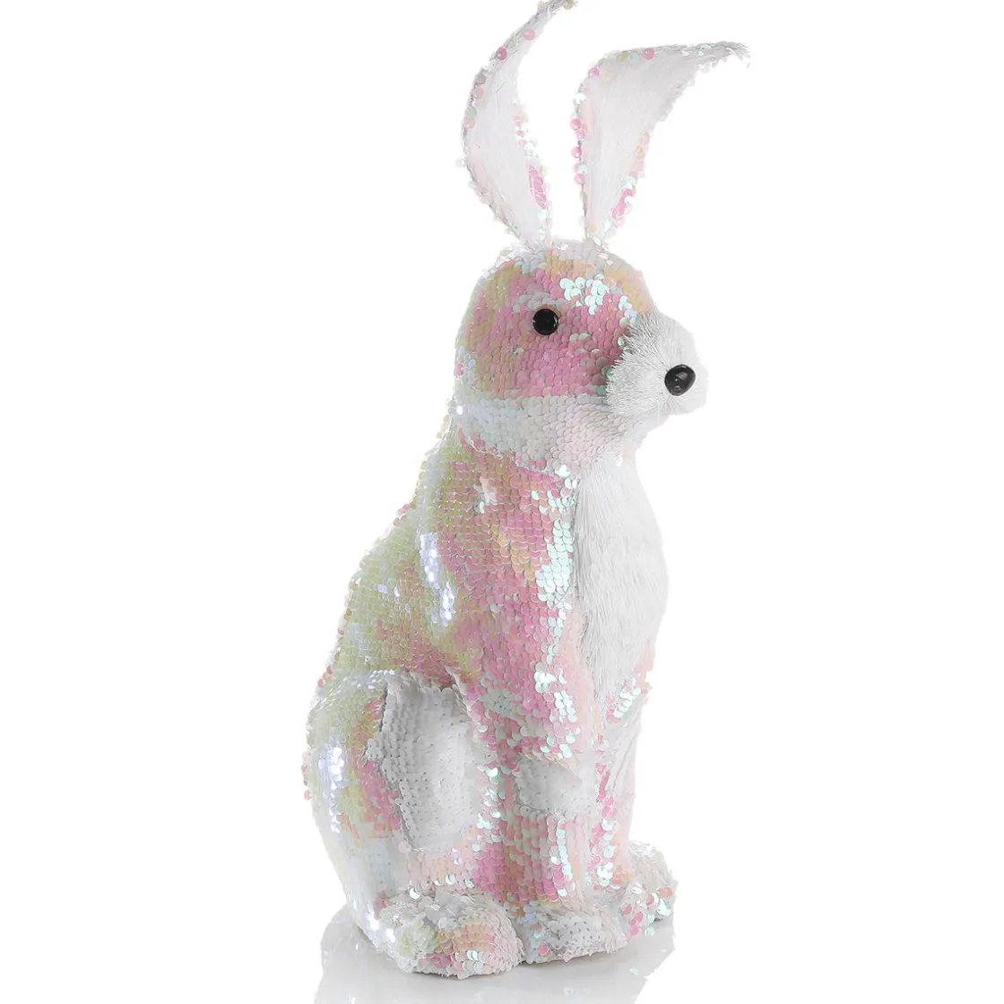 DecoWoerner Decoración De Animales|Decoración De Pascua>Conejo De Pascua Decorativo Con Lentejuelas Reversibles Iridiscente 42 Cm