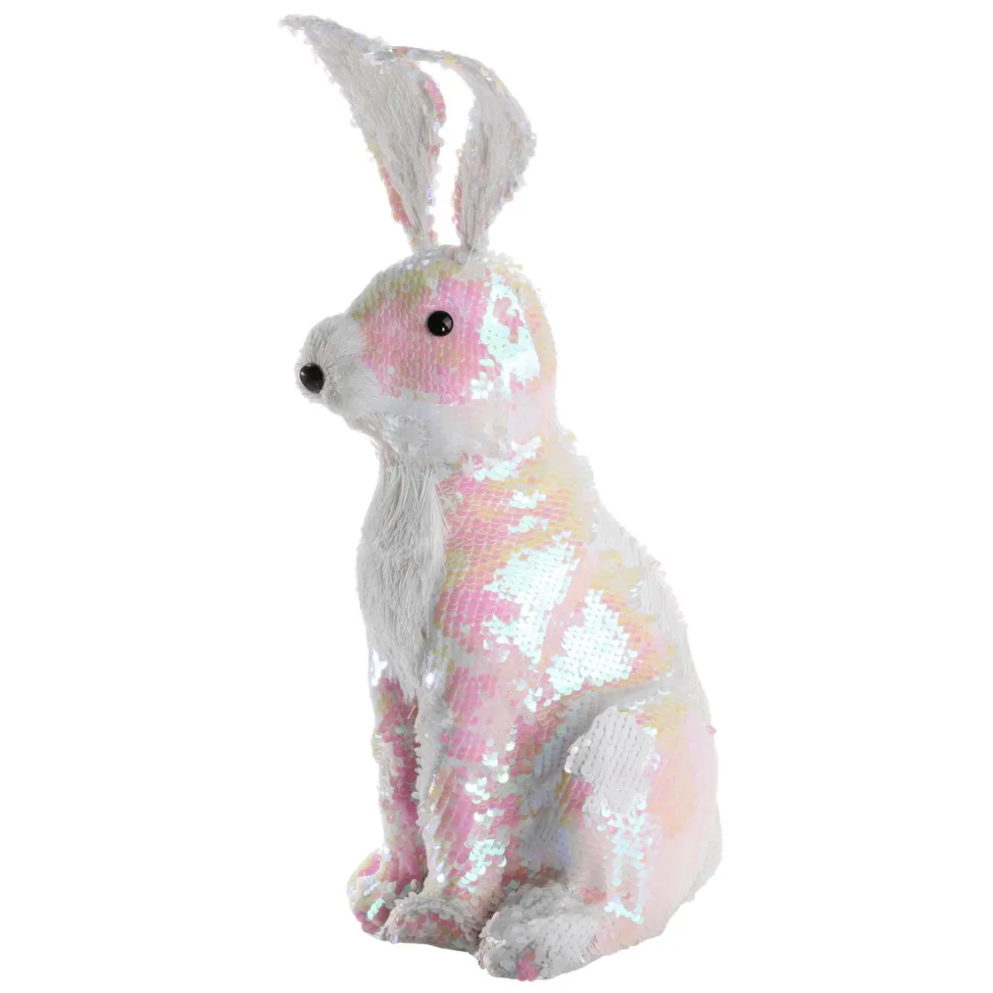 DecoWoerner Decoración De Animales|Decoración De Pascua>Conejo De Pascua Decorativo Con Lentejuelas Reversibles Iridiscente 42 Cm