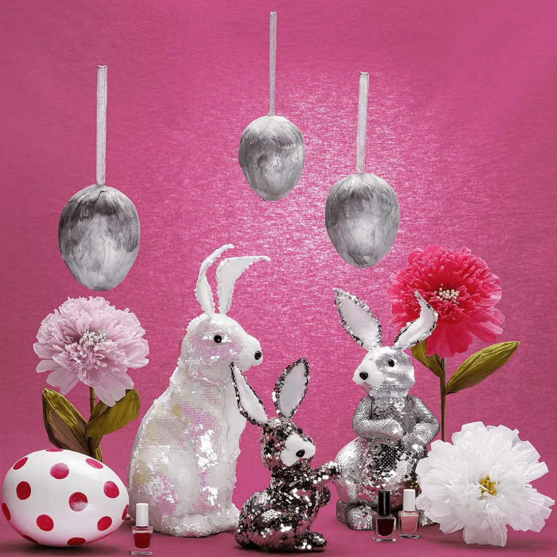 DecoWoerner Decoración De Animales|Decoración De Pascua>Conejo De Pascua Decorativo Con Lentejuelas Reversibles Iridiscente 42 Cm