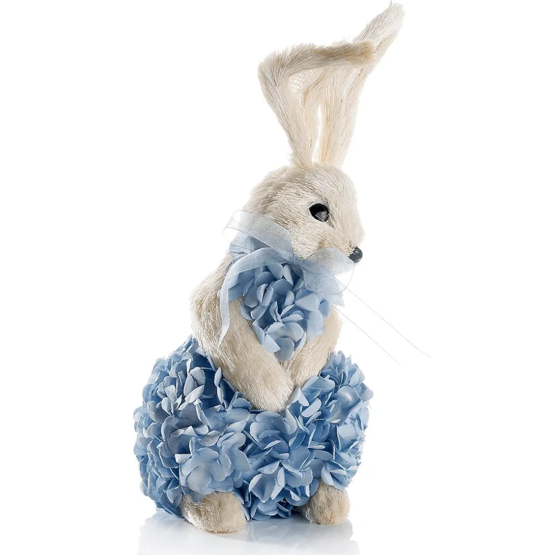 DecoWoerner Decoración De Animales|Decoración De Pascua>Conejo De Pascua Decorativo De Espuma Dura Y Sisal Con Vestido De Hortensias 30 Cm