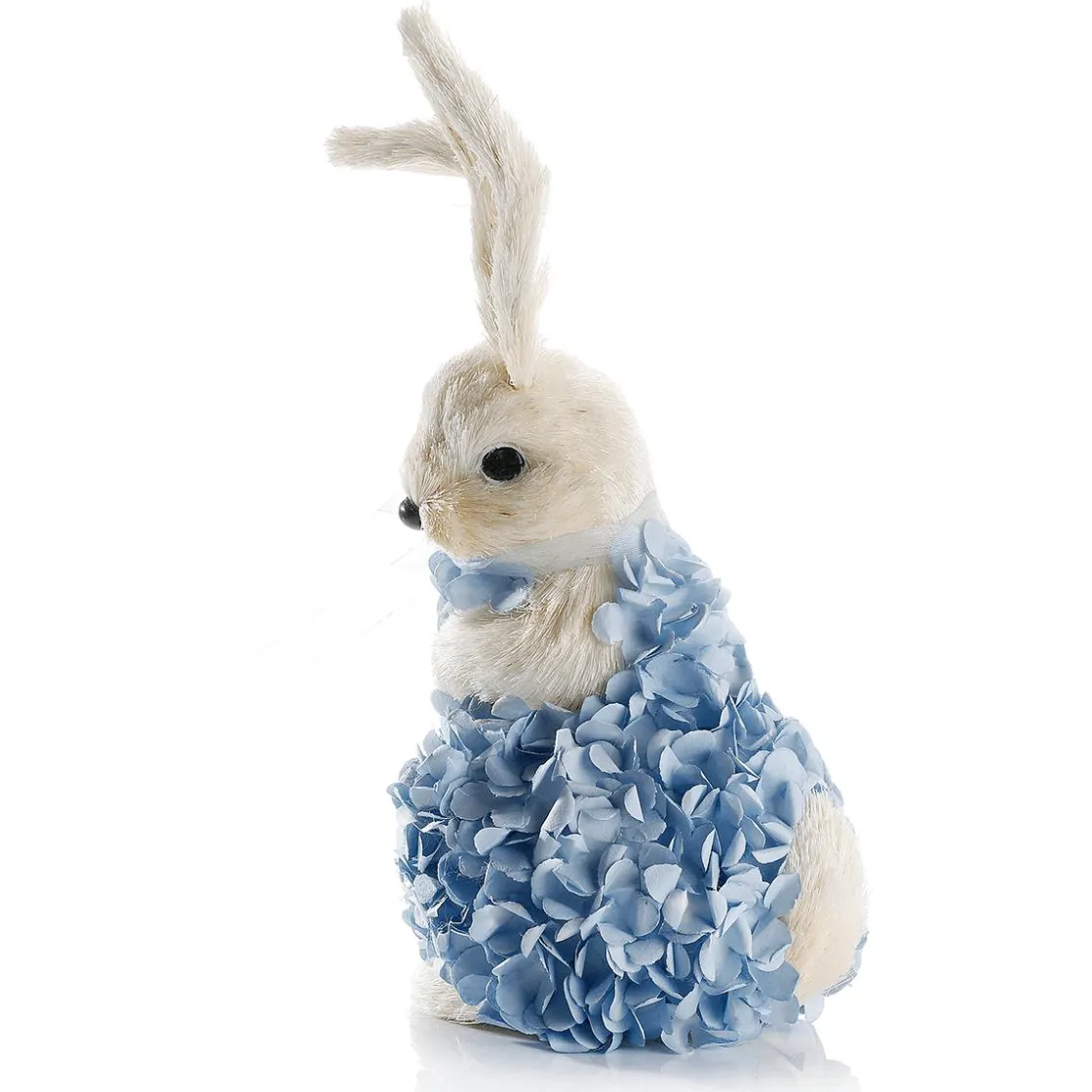 DecoWoerner Decoración De Animales|Decoración De Pascua>Conejo De Pascua Decorativo De Espuma Dura Y Sisal Con Vestido De Hortensias 30 Cm
