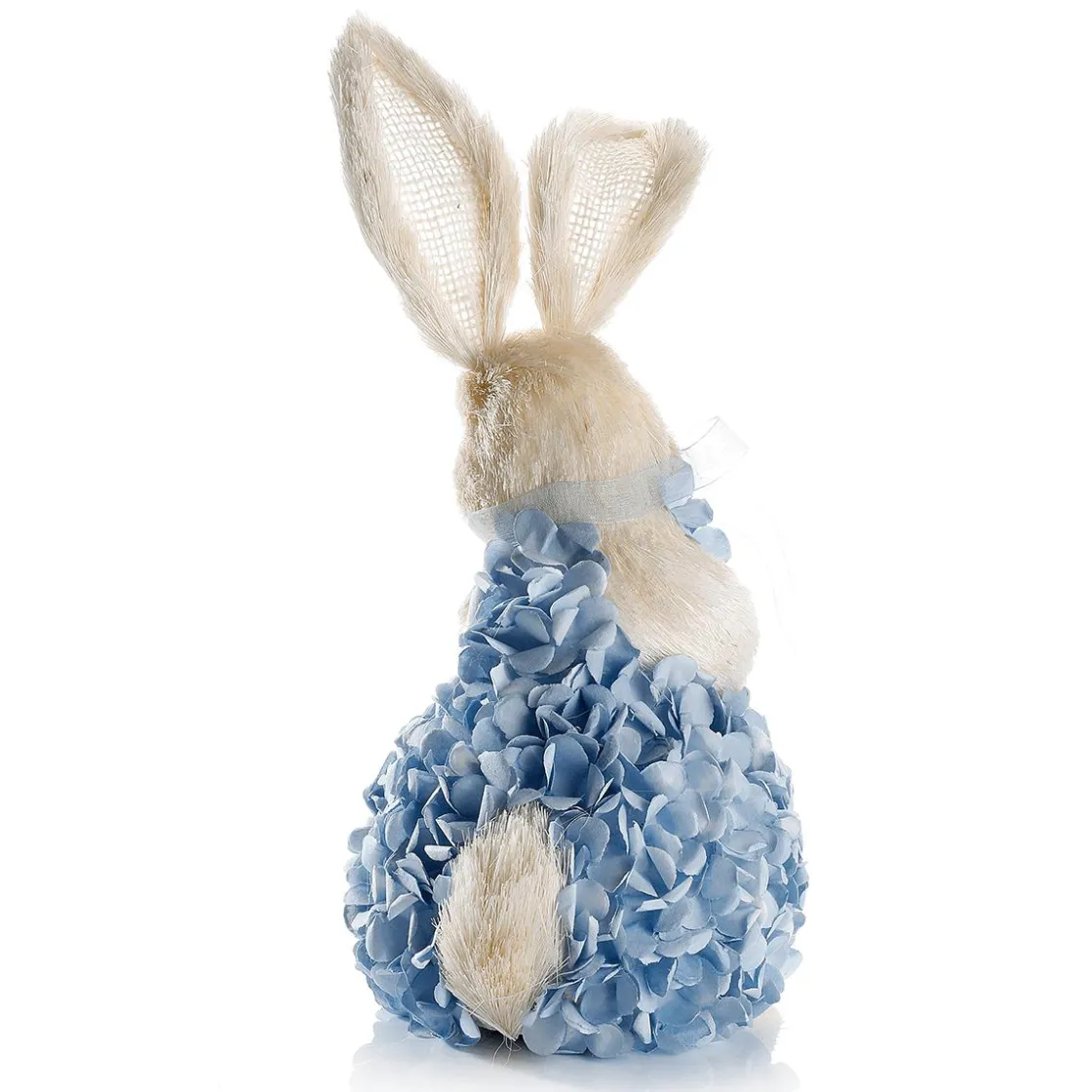 DecoWoerner Decoración De Animales|Decoración De Pascua>Conejo De Pascua Decorativo De Espuma Dura Y Sisal Con Vestido De Hortensias 30 Cm