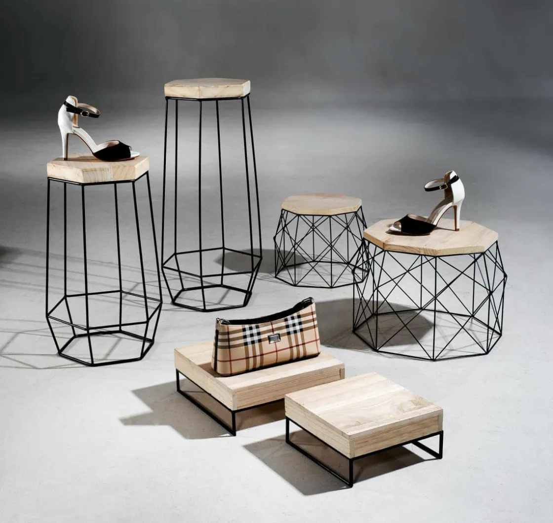 DecoWoerner Expositores Para Tiendas|Decoración Natural>Conjunto De 2 Mesas Auxiliares "Hexágono"