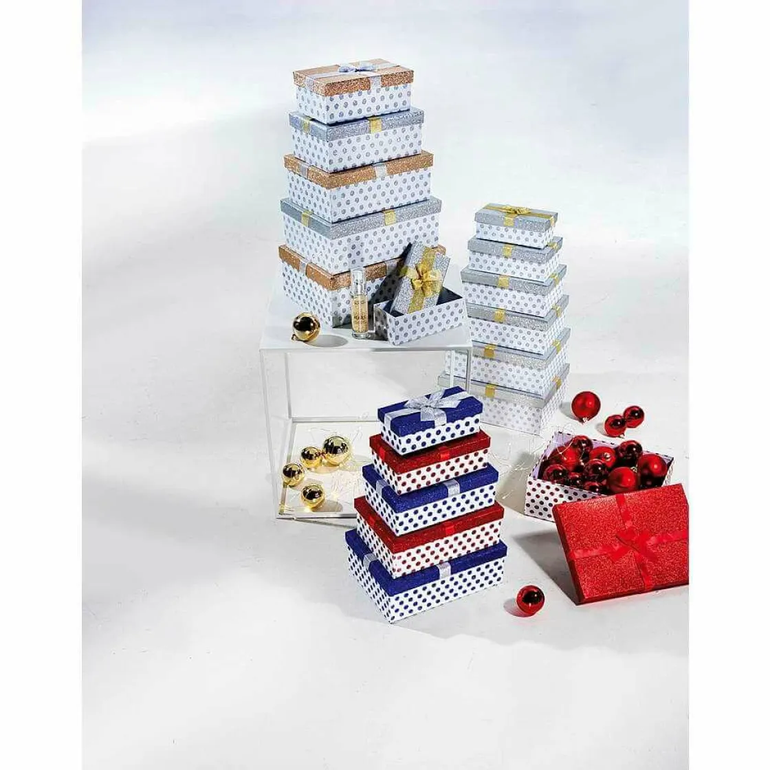 DecoWoerner Cajas De Regalo>Conjunto De Cajas De Regalo Blanco/rojo/azul, 6 Piezas