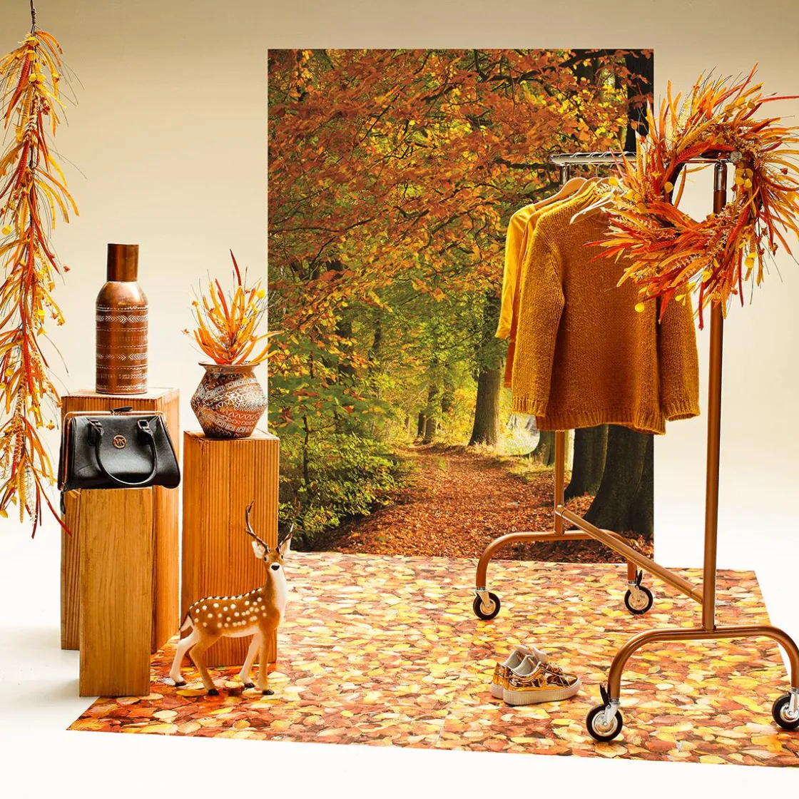 DecoWoerner Decoración De Otoño|Ramos Y Coronas De Flores>Corona Decorativa Otoñal XL "Autumn Mix" Ø 55 Cm Amarillo