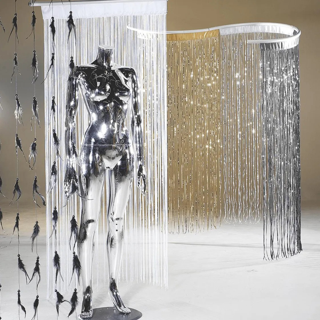 DecoWoerner Decoración Temática>Cortina De Cuerdas Negra, 200 X 90 Cm
