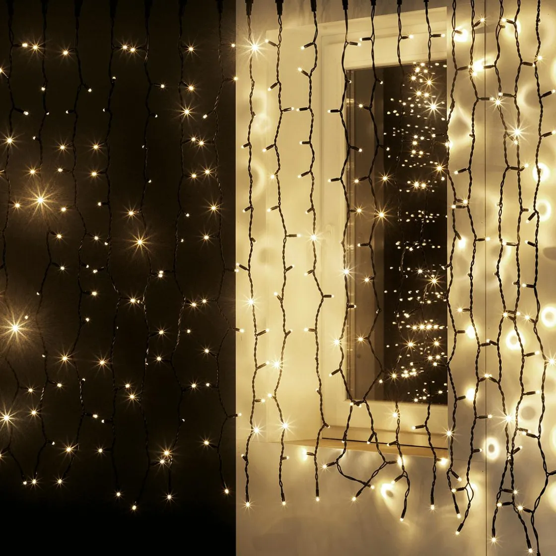 DecoWoerner Luces De Navidad>Cortina De Luz Negra 200 X 150 Cm, 300 LED Blanco Cálido, IP44
