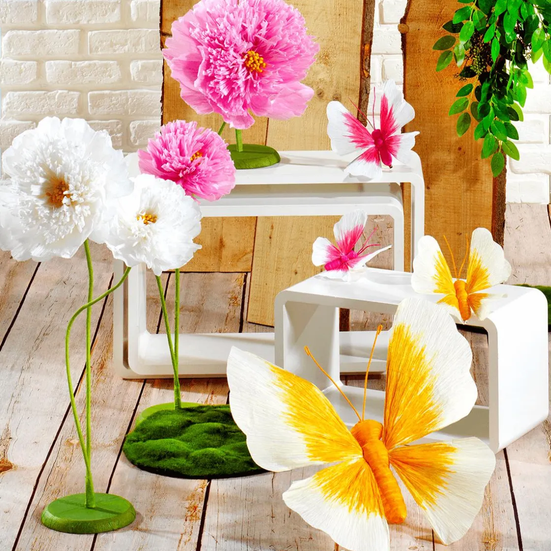 DecoWoerner Decoración De Animales|Decoración De Primavera>Dos Mariposas Decorativas Con Clip, Amarillo, Ø 11-14 Cm