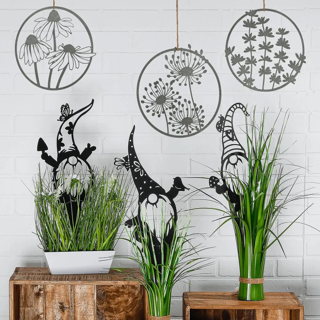 DecoWoerner Decoración De Primavera>Espiga De Tierra Enana De Metal, Negra, De 42 Cm De Altura