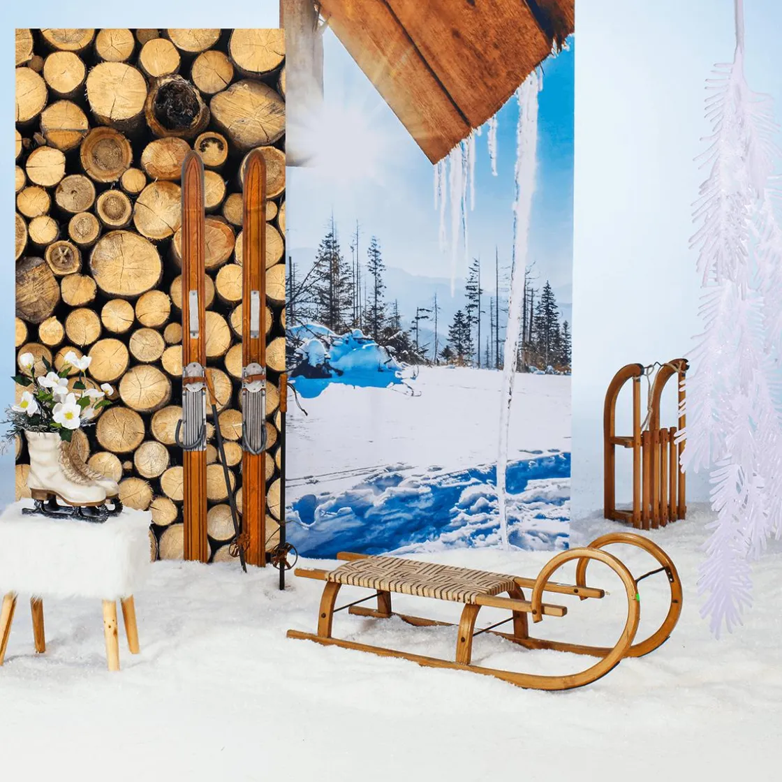 DecoWoerner Decoración De Invierno|Decoración Temática>Esquiador Decorativo De Madera, Longitud 90 Cm