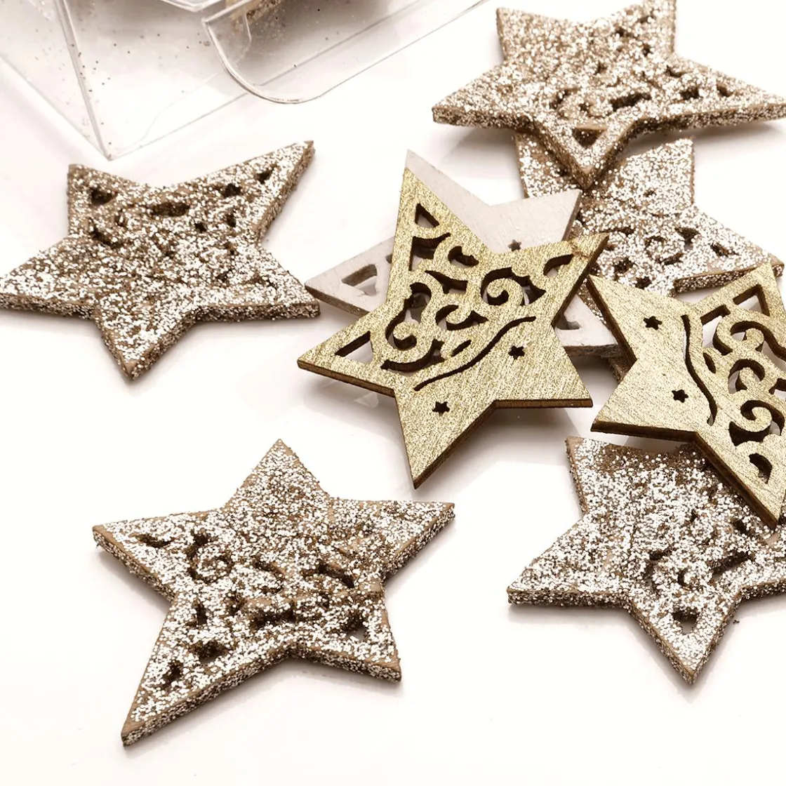 DecoWoerner Decoración De Otoño|Decoración Dispersa>Estrellas De Madera Dispersas 72 Piezas 4 Cm