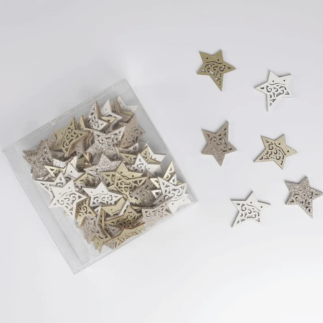 DecoWoerner Decoración De Otoño|Decoración Dispersa>Estrellas De Madera Dispersas 72 Piezas 4 Cm