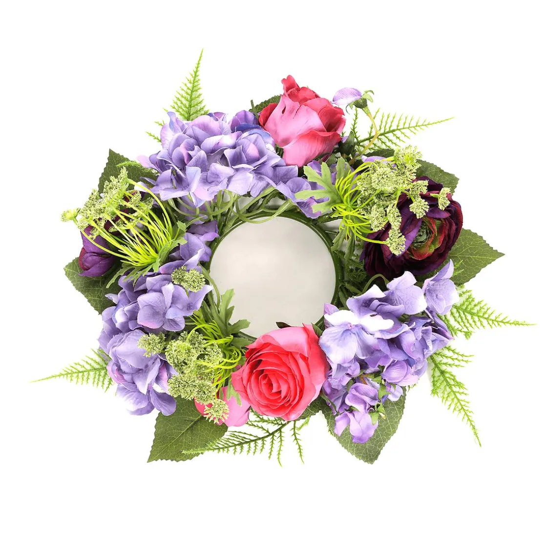 DecoWoerner Decoración De Primavera|Ramos Y Coronas De Flores>Flor De Hortensia Artificial Corona De Flores Para Puerta Rojo Púrpura 30 Cm Ø