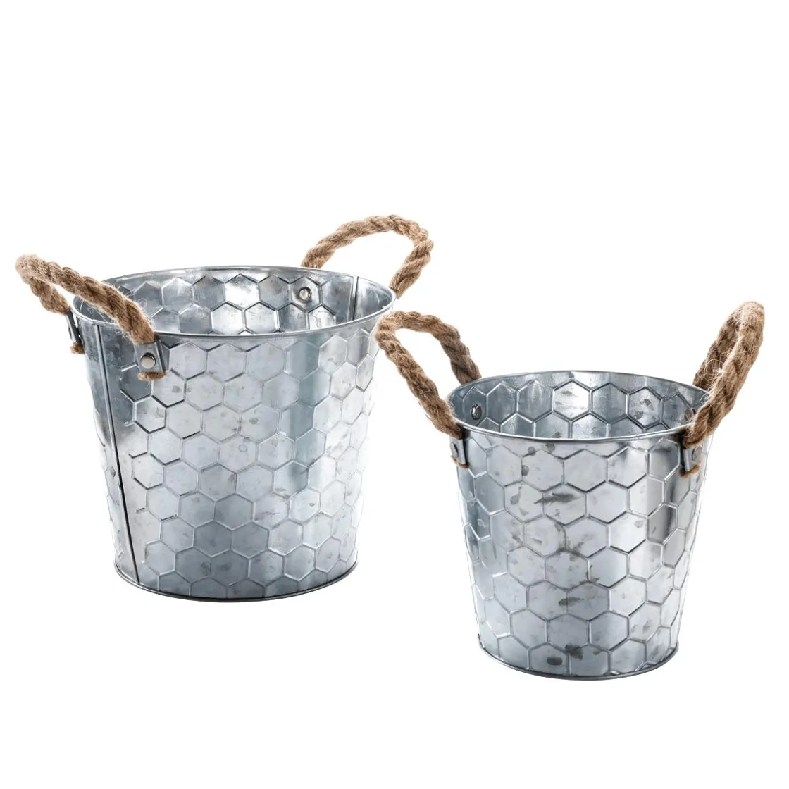 DecoWoerner Decoración De Verano|Decoración De Primavera>Jardinera De Zinc Con Diseño De Nido De Abeja De 14 Y 17 Cm De Altura