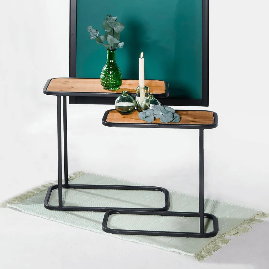 DecoWoerner Expositores Para Tiendas|Macetas Y Artículos De Decoración>Juego De Mesa 2 Piezas Metal Madera De Abeto