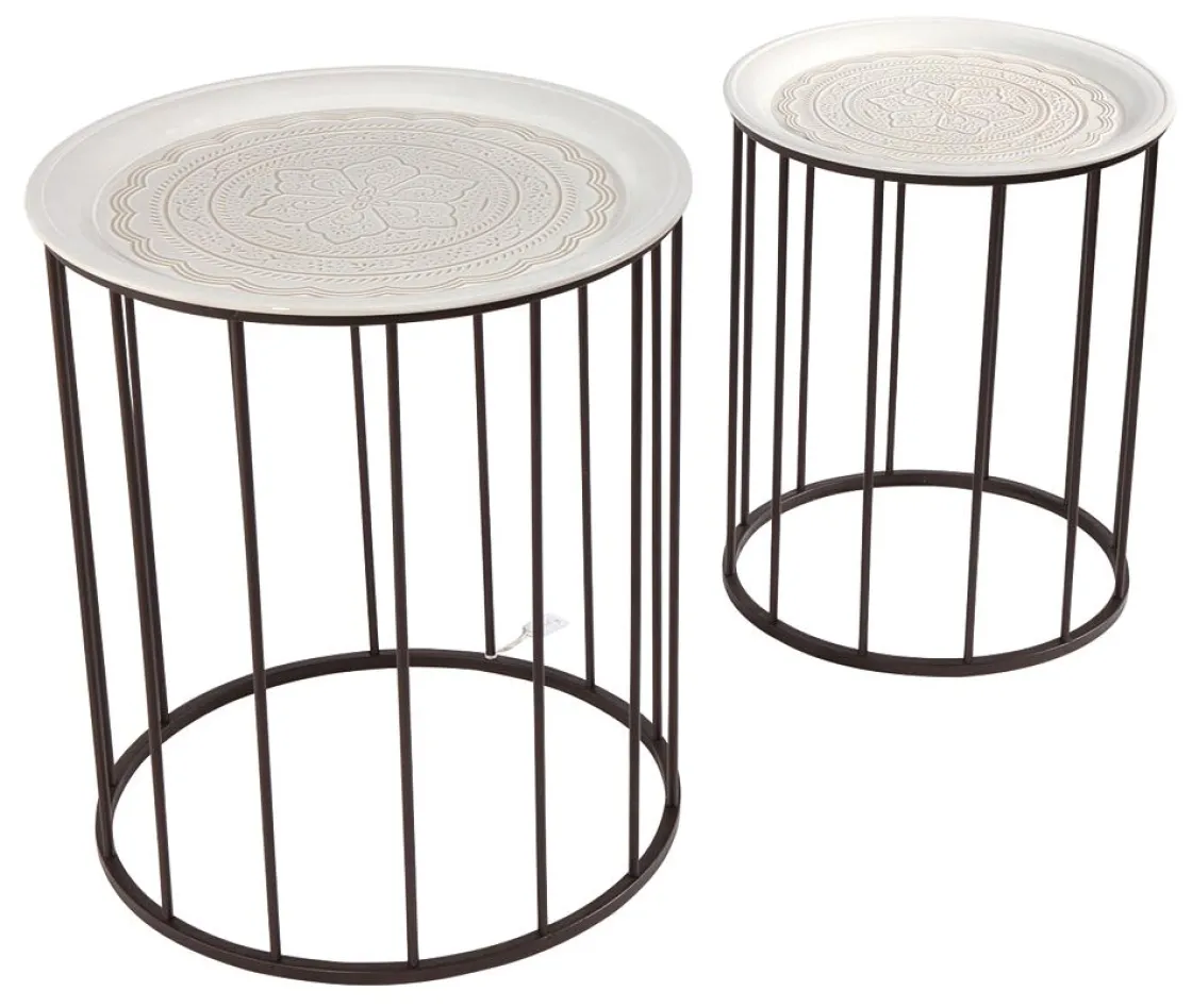 DecoWoerner Expositores Para Tiendas|Macetas Y Artículos De Decoración>Juego De Mesa Auxiliar Blanca Negra Redonda De Metal