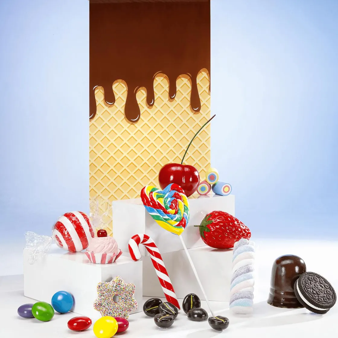 DecoWoerner Chupetes Xxl>Lentejas De Chocolate XXL Alimento De Imitación Ø 15 Cm Azul/verde/morado