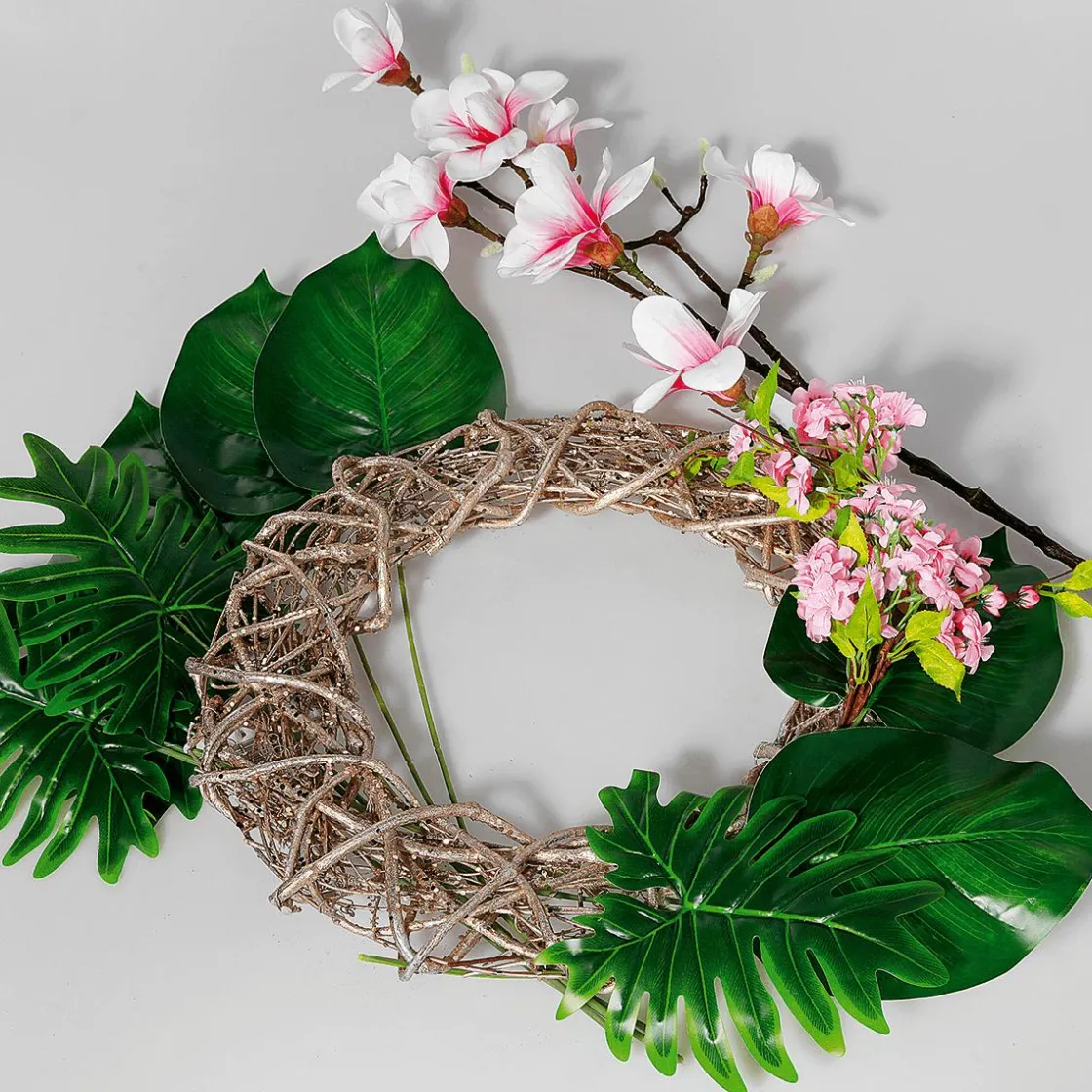 DecoWoerner Decoración De Primavera|Ramas Y Ramitas>Noble Rama De Magnolia Artificial, Rosado, 100 Cm
