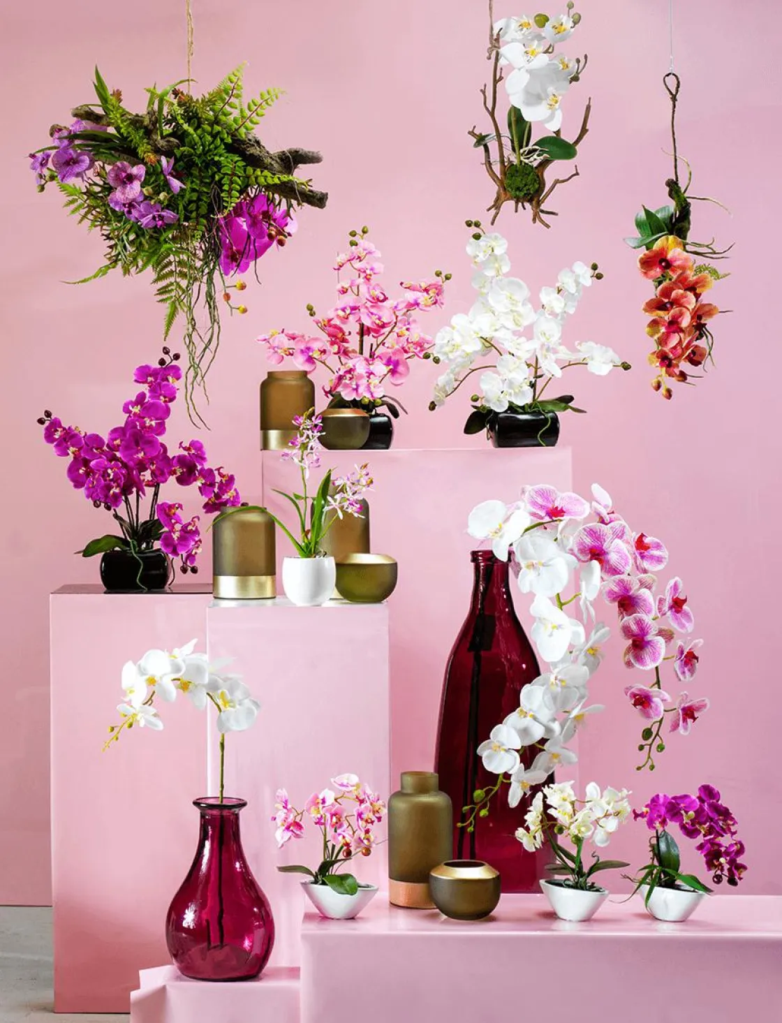 DecoWoerner Plantas De Interior|Flores Artificiales>Orquídea Artificial En Maceta, 28 Cm