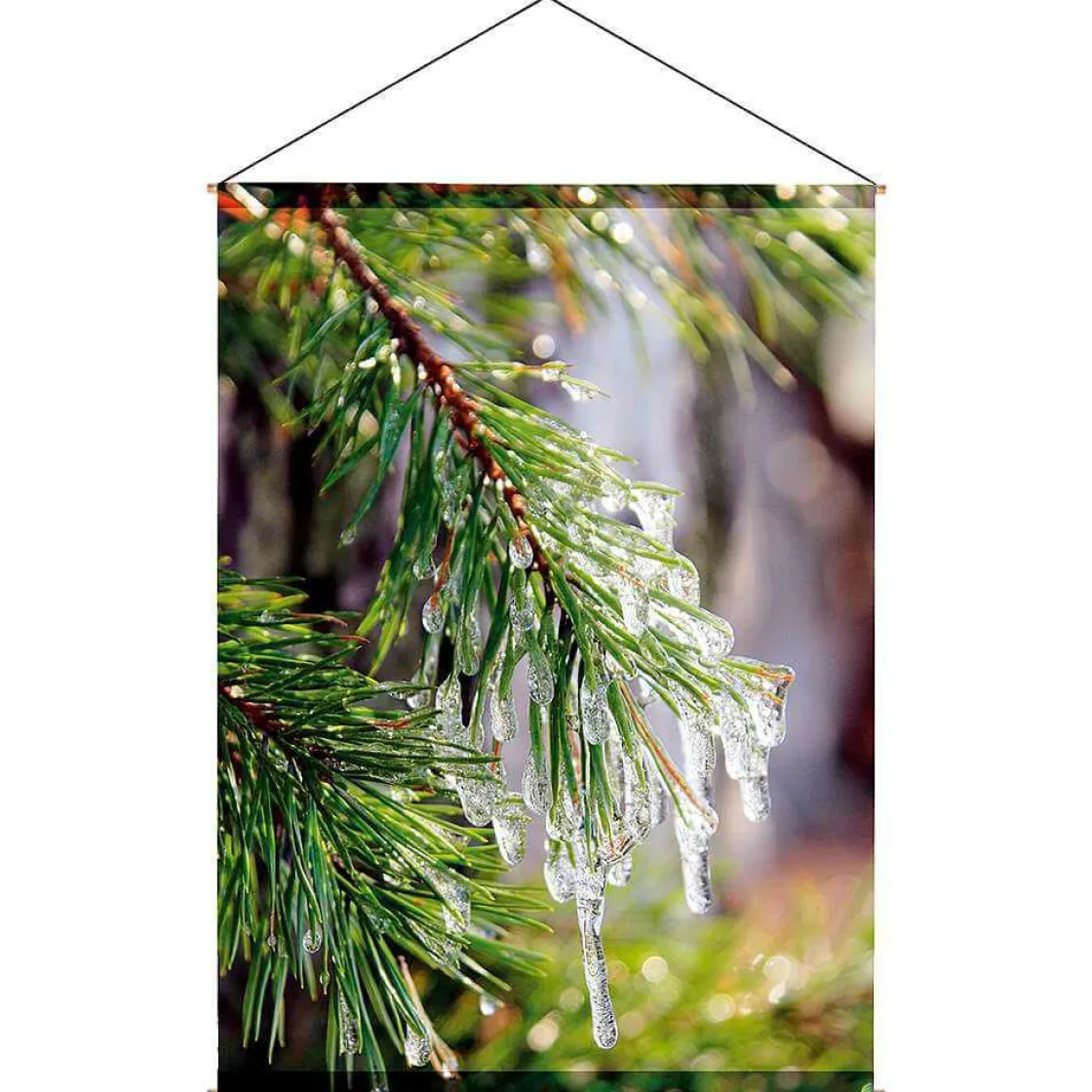 DecoWoerner Pancartas De Navidad E Invierno|Bandera De Navidad>Pancarta De Tela Ignífuga "Rama De Abeto Helado" De Tela De Bandera 100 X 140 Cm