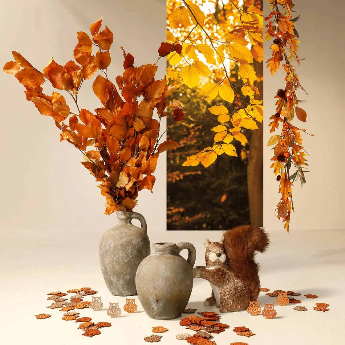 DecoWoerner Decoración De Otoño|Pancartas De Otoño>Pancarta De Tela Ignífuga "Hojas De Oro" 75 X 180 Cm