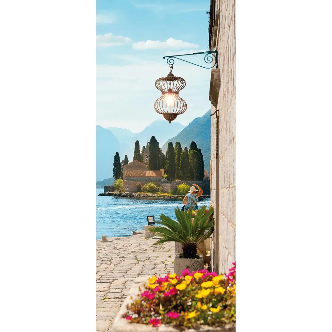 DecoWoerner Decoración De Verano|Pancartas De Verano>Pancarta De Tela Ignífuga "Vista Del Monasterio" En Tela De Bandera 75 X 180 Cm