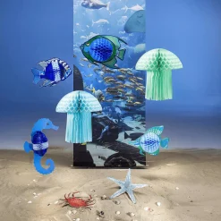 DecoWoerner Decoración De Verano|Pancartas De Verano>Pancarta De Tela Ignífuga "Paisaje Submarino En El Acuario" De Tela De Bandera 75 X 180 Cm