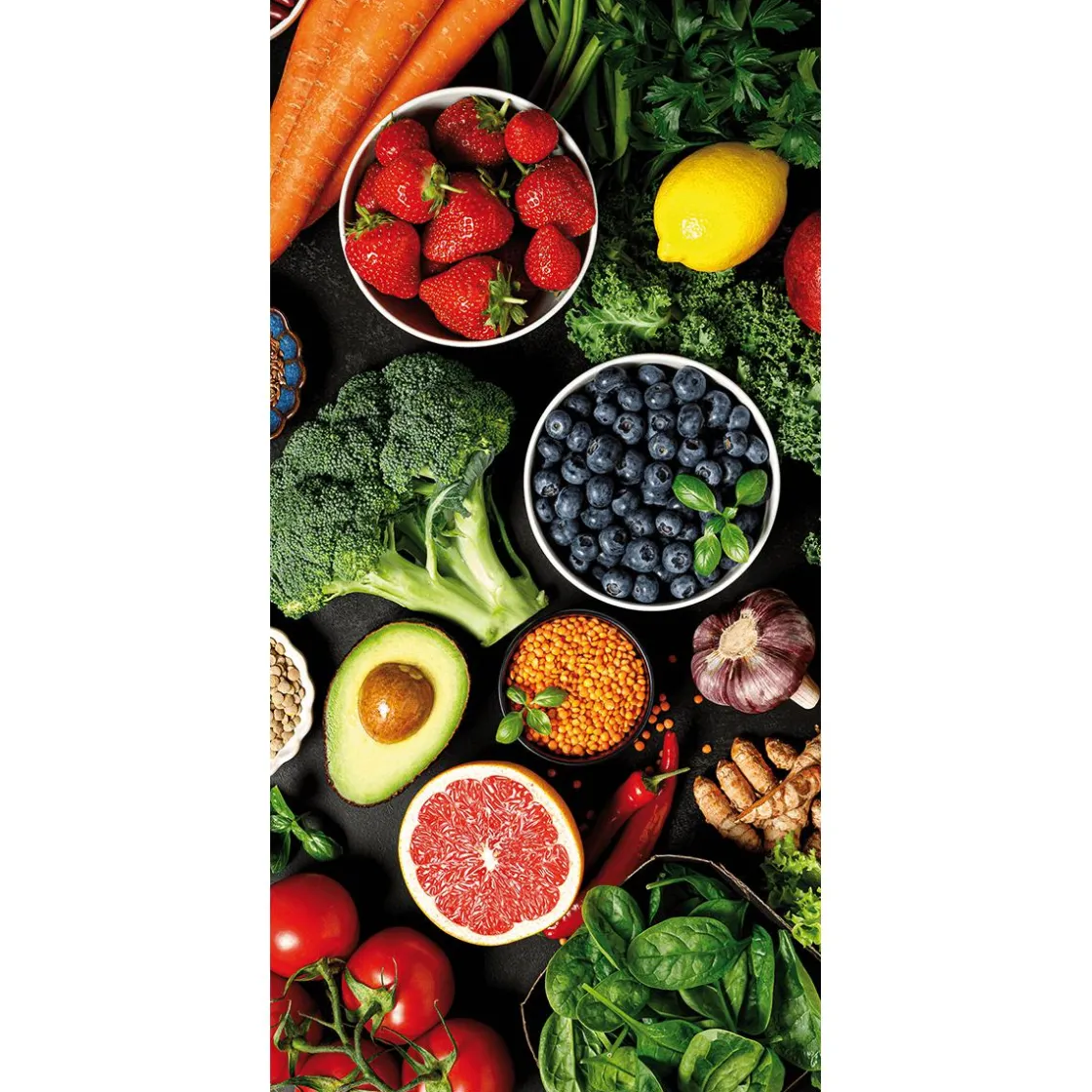 DecoWoerner Decoración Temática|Pancartas Temáticas>Pancarta De Tela Ignífuga "Frutas Y Verduras" De Tela De Bandera 100 X 200 Cm