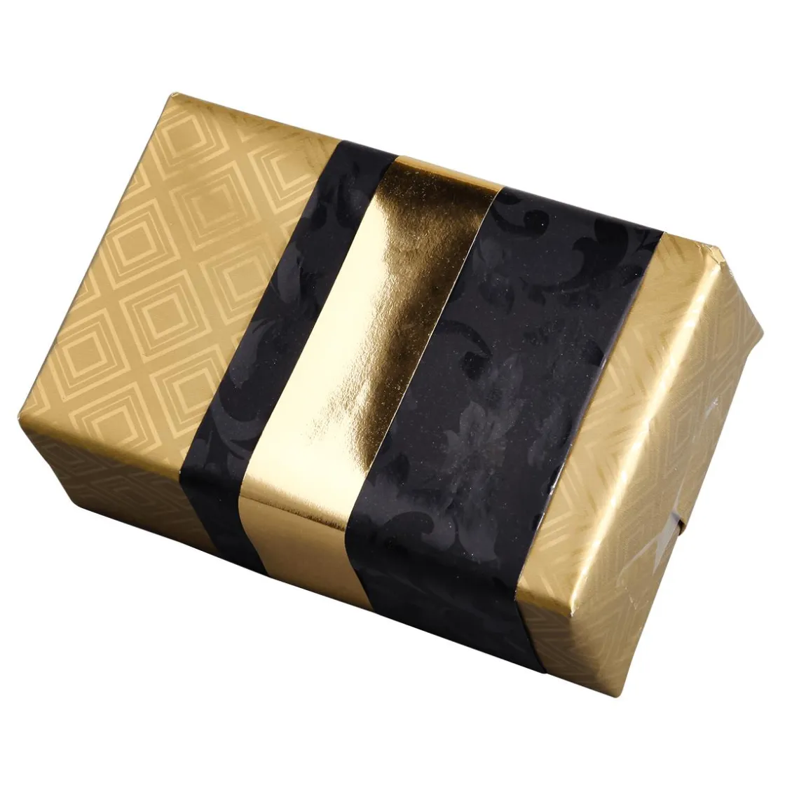 DecoWoerner Papel De Regalo|Go Green - Envoltorio Para Regalo Ecológico>Papel De Regalo Dorado Sostenible Con Motivos Geométricos Brillantes - Bobina De Papel De Regalo De 50 M