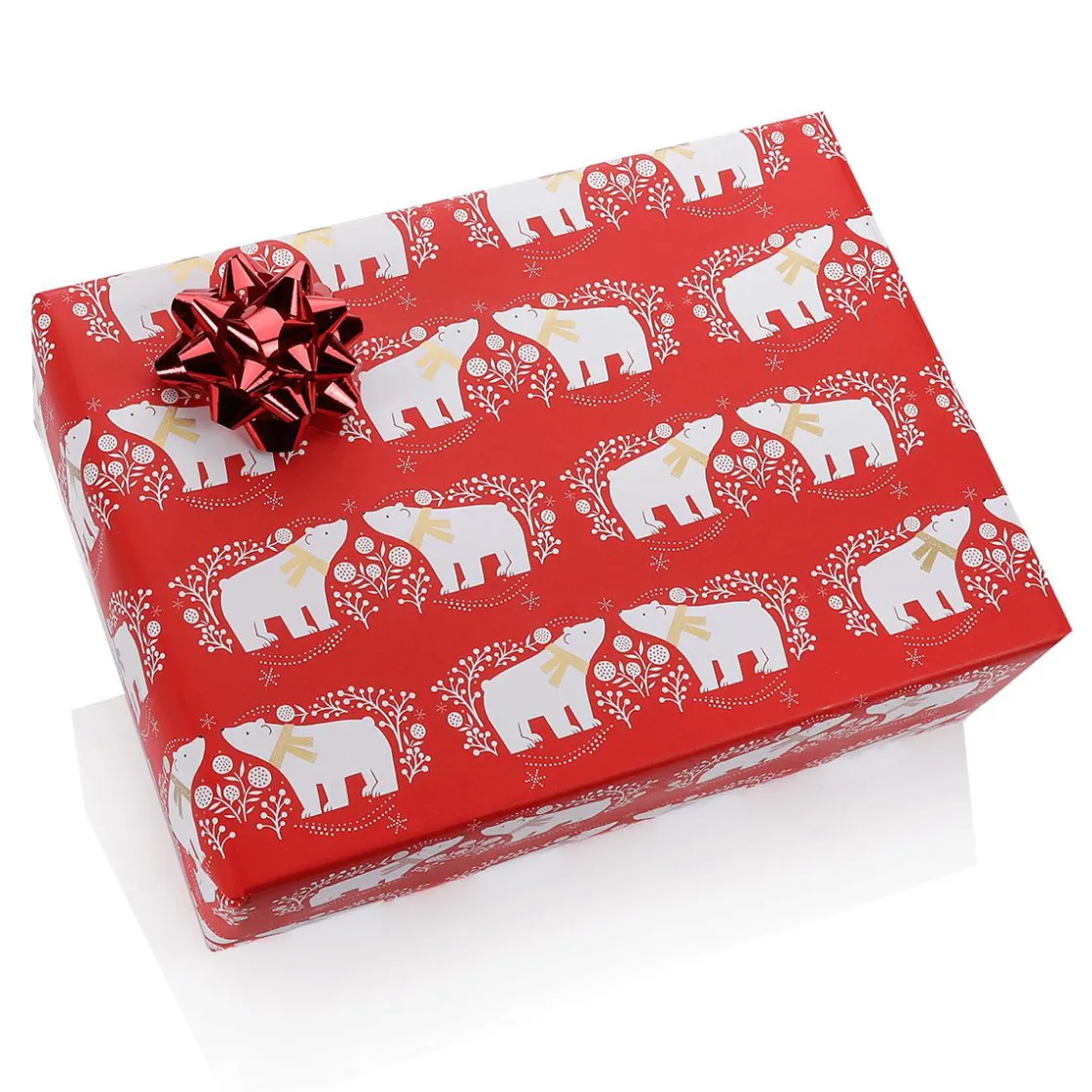 DecoWoerner Papel De Regalo|Go Green - Envoltorio Para Regalo Ecológico>Papel De Regalo Navideño Sostenible De Color Con Osos Polares Blancos - Bobina De Papel De Regalo De 50 M