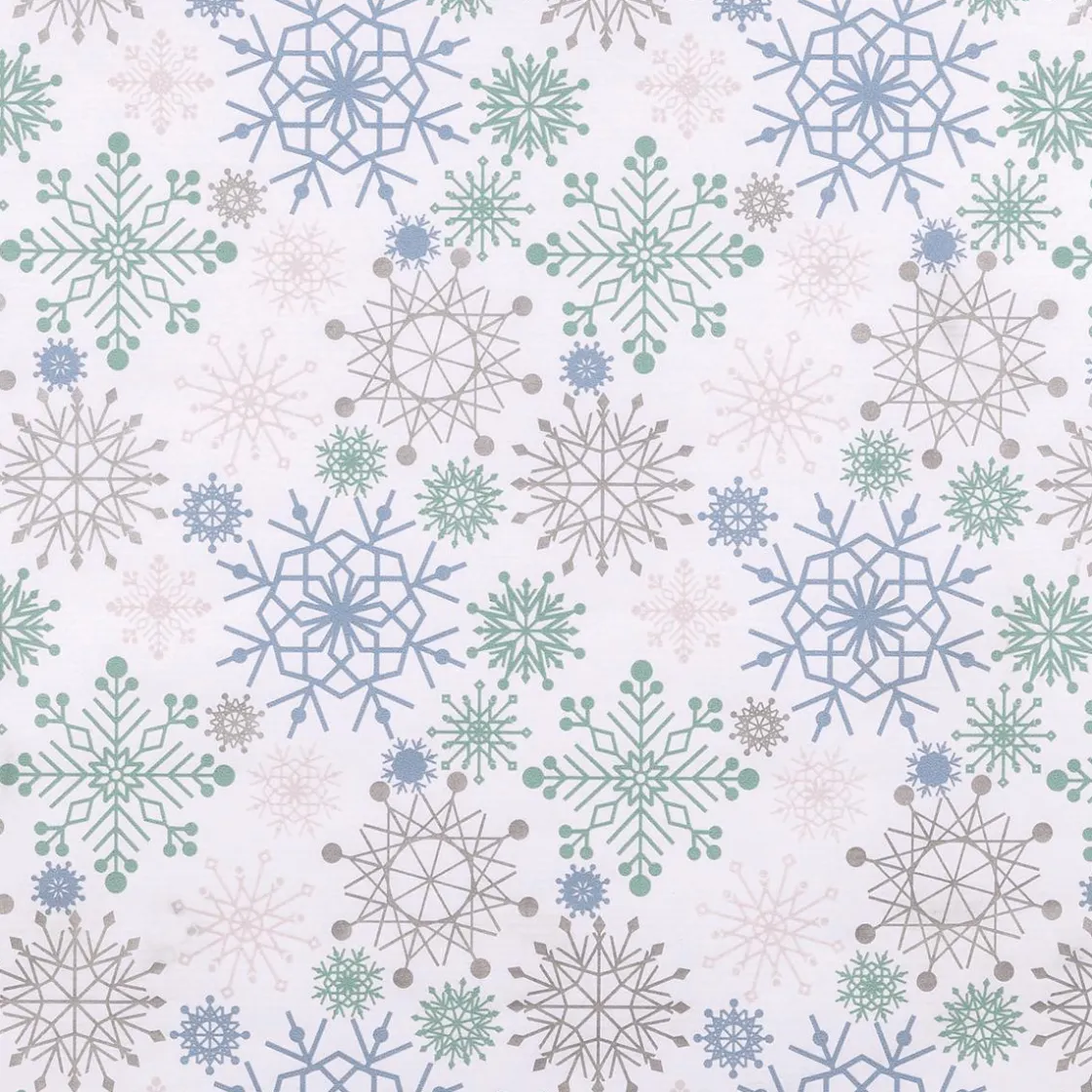 DecoWoerner Papel De Regalo>Papel Kraft Con Copos De Nieve En Azul Claro, Rosa, Plata Y Menta - Rollo De Papel De Regalo De 50 M