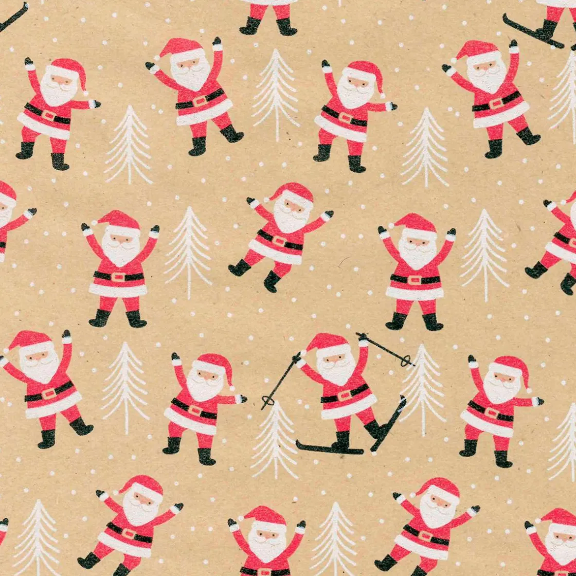 DecoWoerner Papel De Regalo|Go Green - Envoltorio Para Regalo Ecológico>Papel Kraft Reciclado Con Papá De Noel Y Abetos Blancos - Rollo De Papel De Envolver De 50m