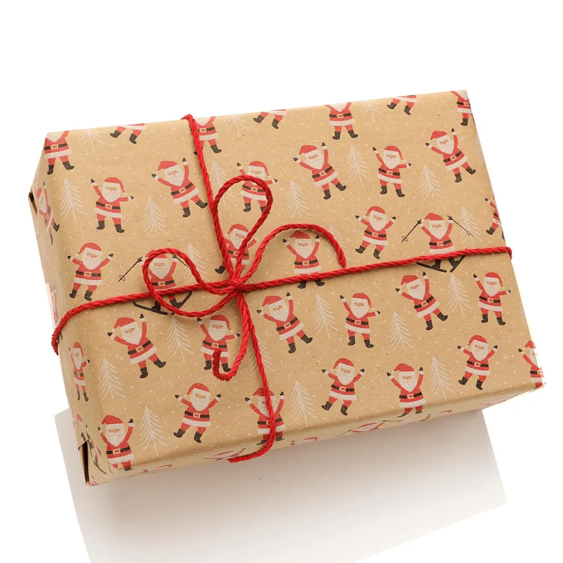DecoWoerner Papel De Regalo|Go Green - Envoltorio Para Regalo Ecológico>Papel Kraft Reciclado Con Papá De Noel Y Abetos Blancos - Rollo De Papel De Envolver De 50m