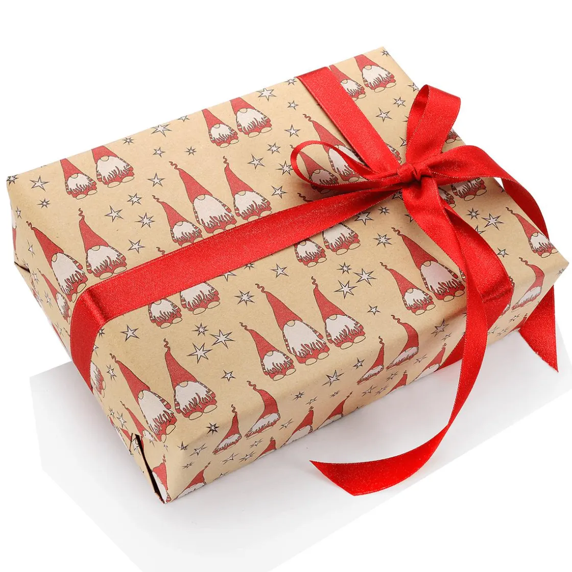 DecoWoerner Papel De Regalo|Go Green - Envoltorio Para Regalo Ecológico>Papel Kraft Reciclado Con Amigo Invisible Rojo Y Estrellas Blancas - Bobina De Papel De Regalo De 50 M