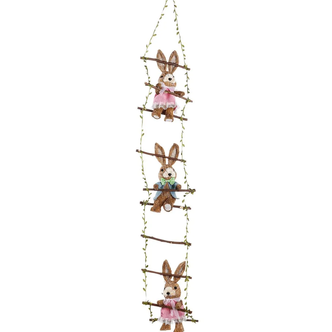 DecoWoerner Decoración De Animales|Decoración De Pascua>Percha Decorativa "Conejitos En Escalera De Madera", 120 Cm De Largo