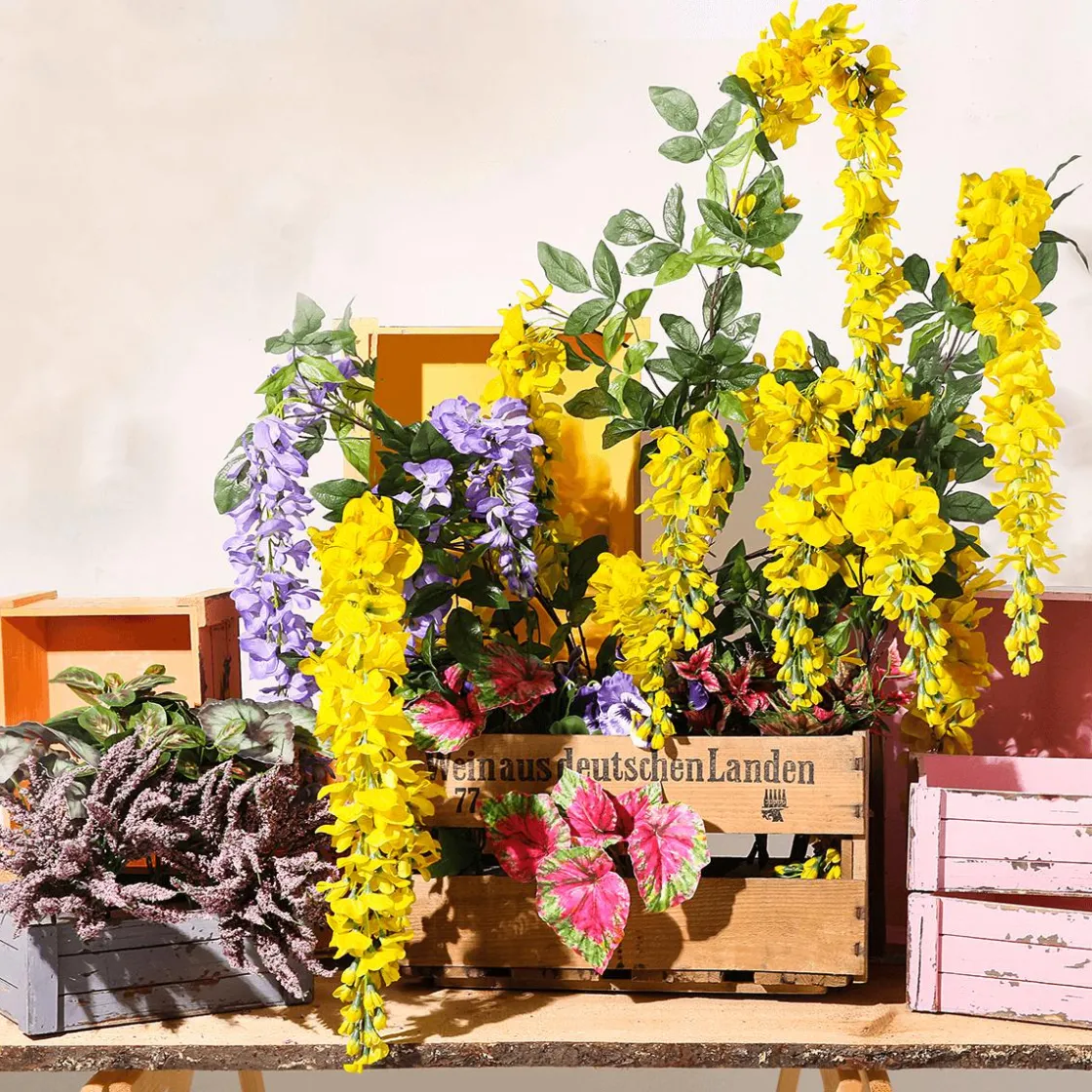 DecoWoerner Ramas Y Ramitas|Decoración De Primavera>Rama Artificial Wisteria Laburnum, 140 Cm,