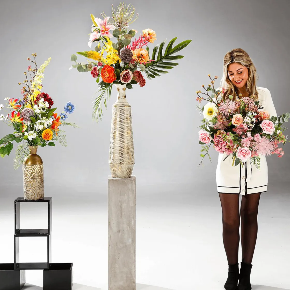 DecoWoerner Ramos Y Coronas De Flores>Ramo Artificial Mixto Con s, Hortensias Y Flores De La Pradera 75 Cm