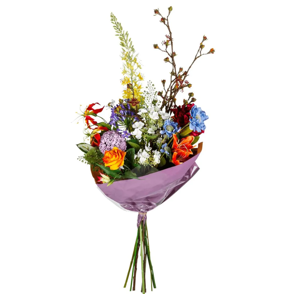 DecoWoerner Ramos Y Coronas De Flores>Ramo De Flores Artificiales Mixtas Naranja Azul Blanco 104 Cm