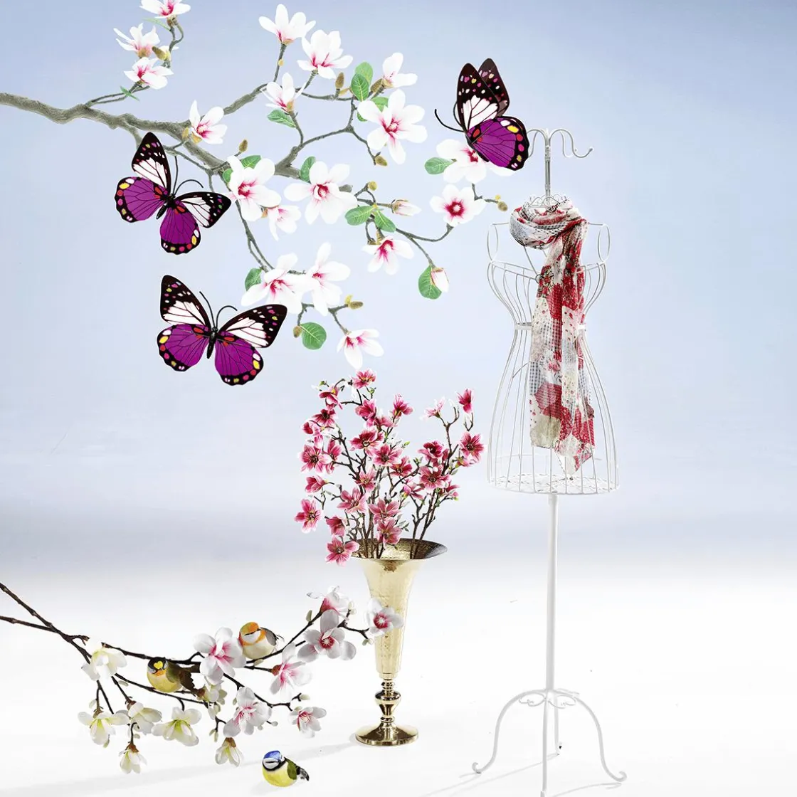 DecoWoerner Decoración De Primavera|Ramas Y Ramitas>Ramo De Magnolias Artificial, do, 87 Cm
