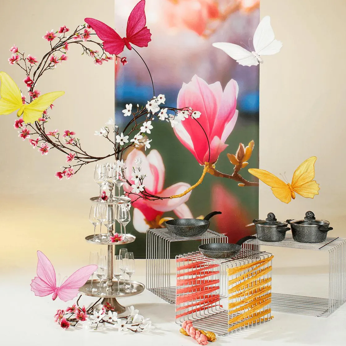 DecoWoerner Decoración De Primavera|Ramas Y Ramitas>Ramo De Magnolias Artificial, do, 87 Cm