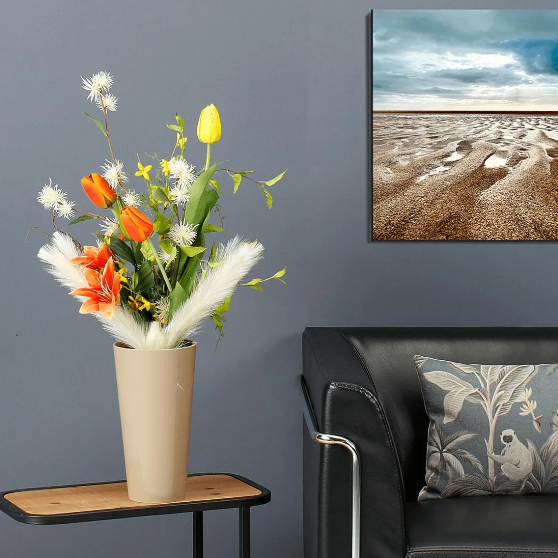DecoWoerner Decoración De Primavera|Ramos Y Coronas De Flores>Ramo De Tulipanes Artificiales Mix , Blanco, Amarillo 75 Cm